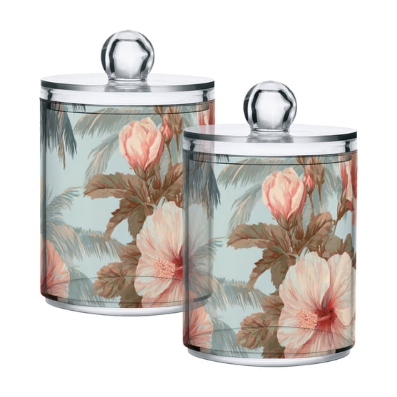 Flowers Palm Trees Tropical Translucent Plastic Cans Storage Canisters with Lid Set of 2