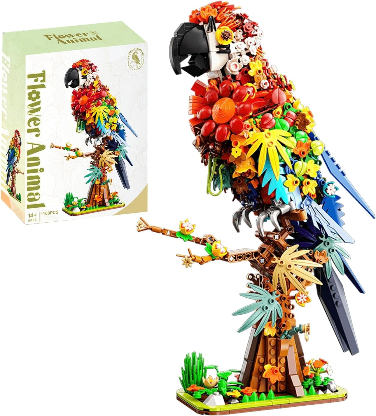 Flowers & Parrot Building Set, Animals Floral Bird Display Model Kit, Gifts for Adults and Kids Age 12+ (1100 PCS)