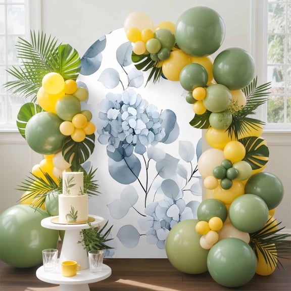 Flowers Pastoral Arch Backdrop Cover, 4FT, Blue Hydrangeas Leaf Spandex Arch Covers Double-Sided Backdrop for Wedding Birthday Party Photo Background Decoration