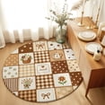 thumbnail image 1 of Flowers Patchwork Round Area Rug 3 FT, Small Kitchen Bathroom Mat, Brown Farmhouse Country Plaid Washable Indoor Outdoor Throw Runner Carpet Non-Shedding Doormat for Table Shower Sofa Entryway, 1 of 8