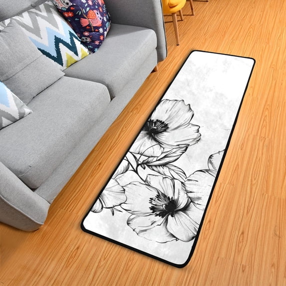 Flowers Pattern 72×24 inch Runner Rug Non-Slip Pads Ares Rugs Washable for Bedroom Bathroom Living Room