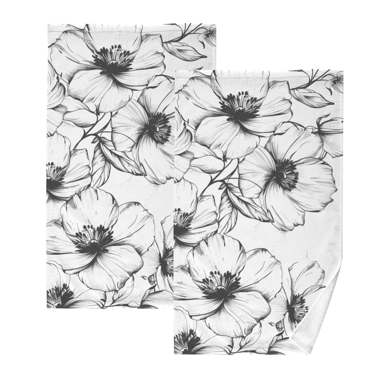 Flowers Pattern Hand Towels Cotton Bath Towels Large Face Towels Absorbent for Bathroom 2 Packs