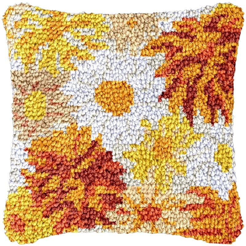 Flowers Pattern Latch Hook Pillow Cover Kits for Needlework Cushion Throw Pillow Cross Stitch Crochet Hook Pillowcase Rug Kits Printed Canvas Crochet Yarn Kits Needlework 17'' X 17''