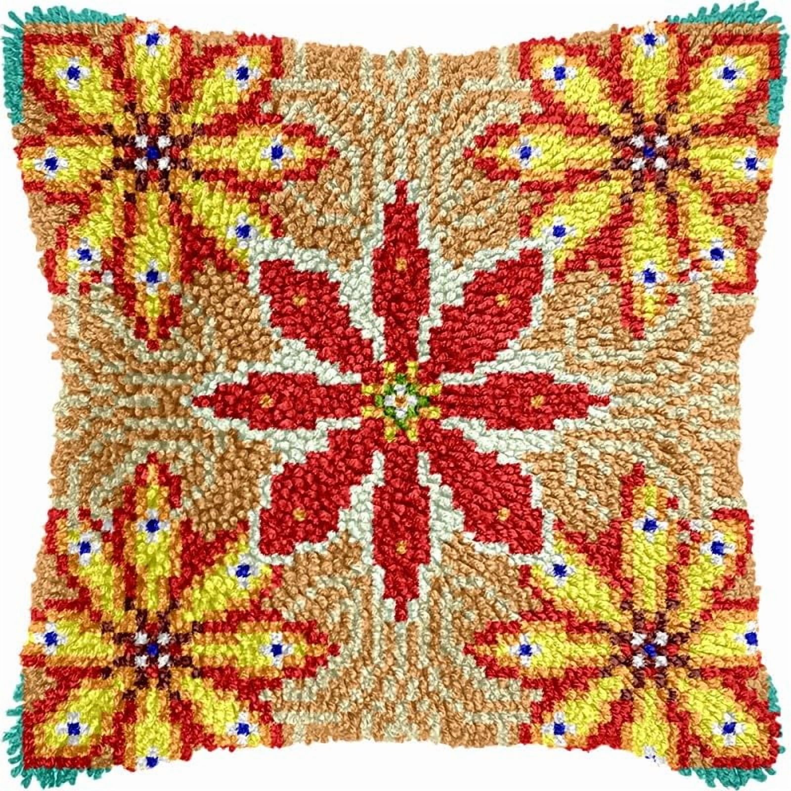 Flowers Pattern Latch Hook Pillow Kits Pillow Cover with Pattern Printed Canvas Crochet Cross Hooking Pillowcase Cushion Crafts Embroidery Latch Hooking Crochet Kits 17x17 inch(68)