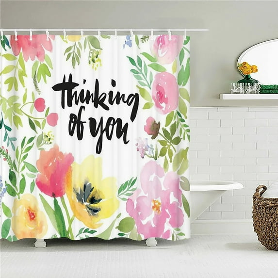 Flowers Pattern Printing Bath Curtain Waterproof Fabric Shower Curtains Floral Bathtub Screen For Bathroom Home Decor