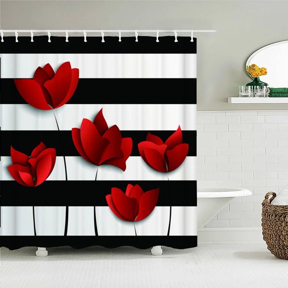 Flowers Pattern Printing Bath Curtain Waterproof Fabric Shower Curtains Floral Bathtub Screen for Bathroom Home Decor