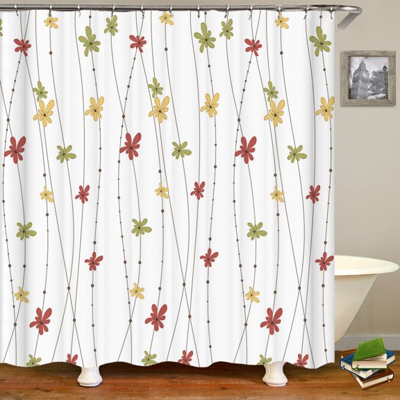 Flowers Pattern Printing Bath Curtain Waterproof Fabric Shower Curtains Floral Bathtub Screen for Bathroom Home Decor