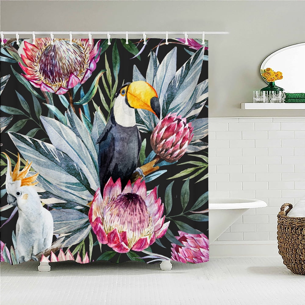 Phoenix Floral Pattern Print Bathroom Shower Curtain