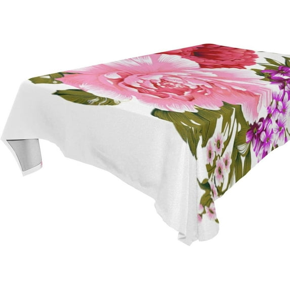 Flowers Pattern Rectangle Tablecloth, Dust Proof Anti Wrinkle Wipeable Table Cloth Tabletop for of Dinner Kitchen Wedding Holiday Party 54"x72" Home Decor