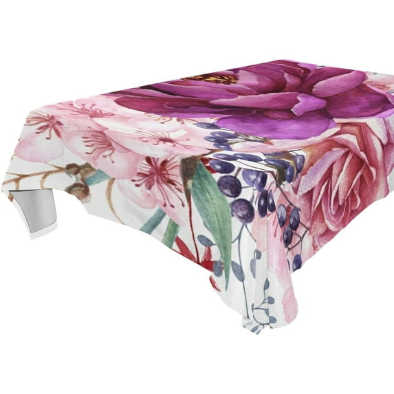Flowers Pattern Rectangle Tablecloth, Dust Proof Anti Wrinkle Wipeable Table Cloth Tabletop for of Dinner Kitchen Wedding Holiday Party 54"x72" Home Decor