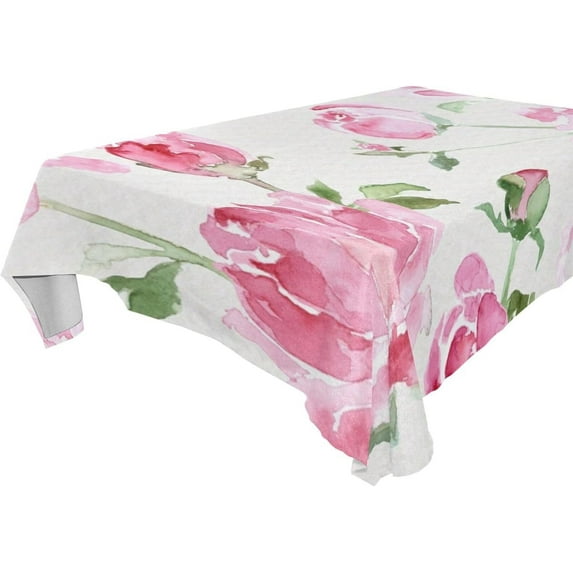 Flowers Pattern Rectangle Tablecloth, Dust Proof Anti Wrinkle Wipeable Table Cloth Tabletop foration of Dinner Kitchen Wedding Holiday Party 60"x60" Decor Gift