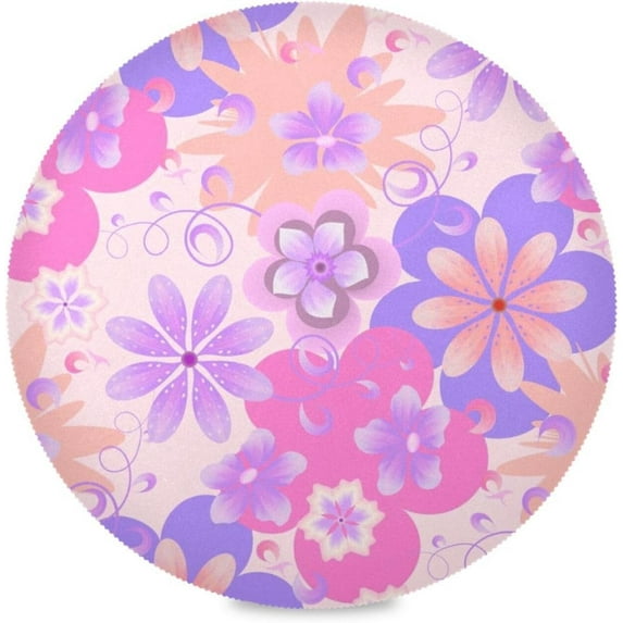 Flowers Pattern Round Placemats Washable Placemats Non-Slip Heat-Resistant Table Place Mats for Dining Kitchen Holiday Party Table 15.4"-1PCS Home Decor