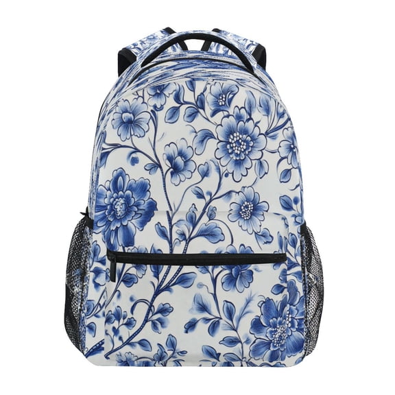Flowers Pattern Stylish Large Backpack 15L Self-Standing Durable Twill for School, Office and Travel Use