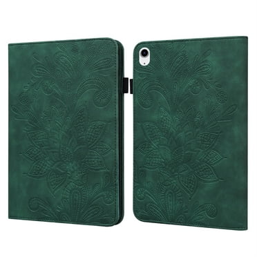 Flowers Pattern Tablet Case for iPad 10th Generation 10.9" 2022, PU Leather Book Style Soft Silicone Shockproof Flip Cover with Card Slots Strap Kickstand Pencil Holder Case, Green