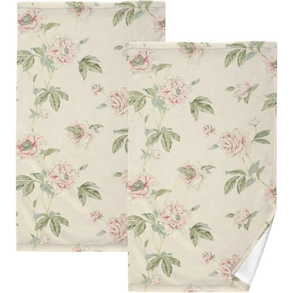 Flowers Pattern Towels 2 Piece Cotton Hand Towels, Ultra Soft and Highly Absorbent,Decorative Fingertip Face Towel for Bathroom Hotel, Gym and Spa 28 X 16 Inches