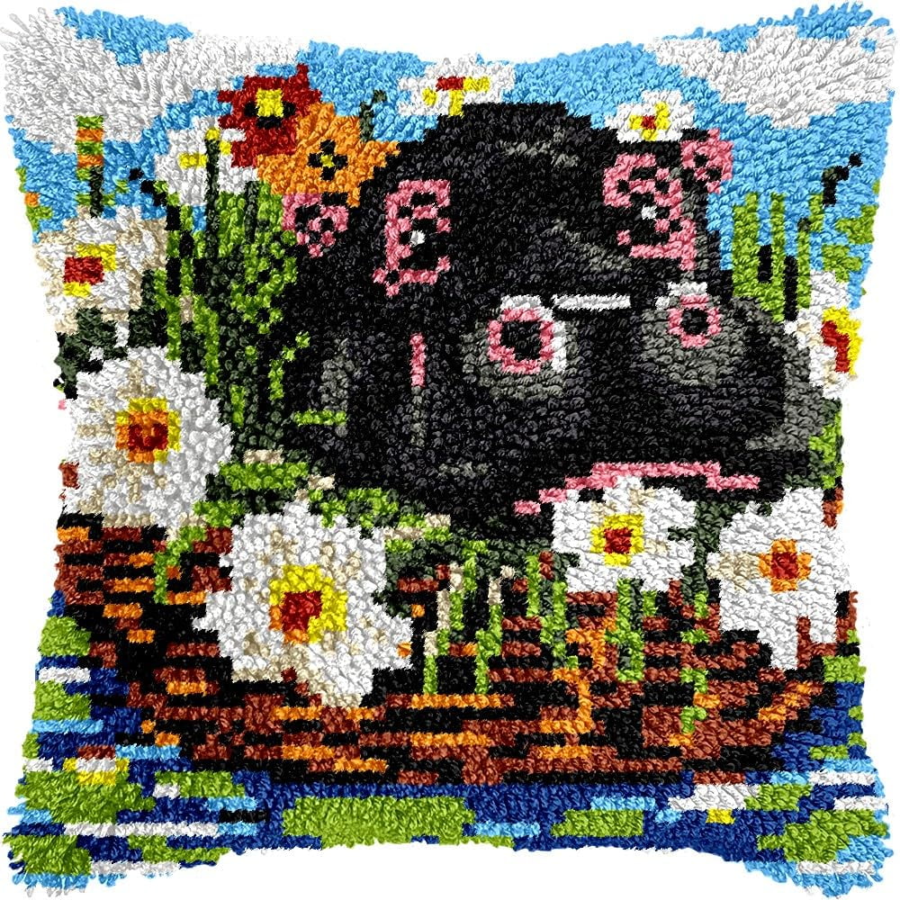 Flowers Peacock Latch Hook Pillow Kits for DIY Handmade Throw Pillow Cushion Embroidery Latch Hooking Pillowcase Kits with Preprinted Canvas Crochet Yarn Kits 17''X 17''(g114)