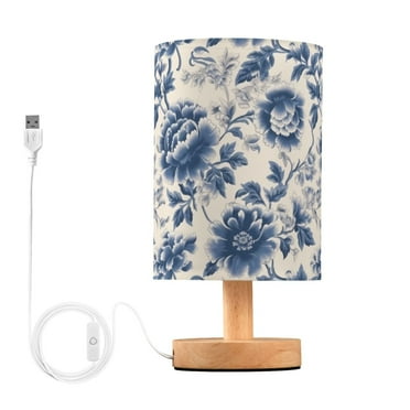 Flowers Peony Bedside Table Lamp LED Warm Lights with USB Charging Port Retro Cylinder Desk Lamps