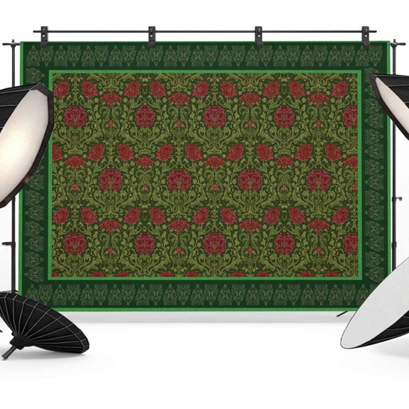 Flowers Photography Backdrop 7x5FT, Ethnic Abstract Red Rose Floral Green Leaf Border Photo Backdrops, Background for Photography Studio Photo Studio Background, Back Drop for Photoshoot