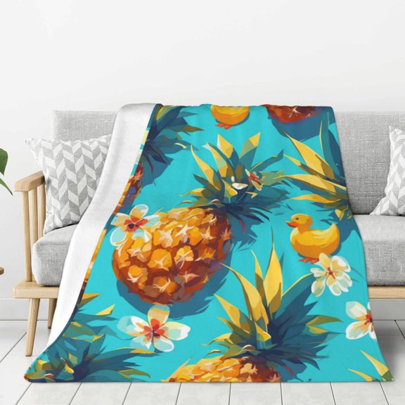Flowers Pineapple Duck Swim Summer Lightweight Plush Fuzzy Cozy Soft Blankets 60"X50"