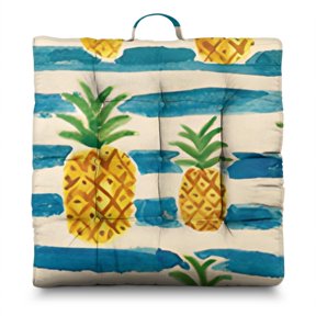 Flowers & Pineapple Floor Pillow – 22x22 Inch Square Meditation Cushion, Soft Dutch Velvet, Hawaiian Boho Design for Yoga & Lounge