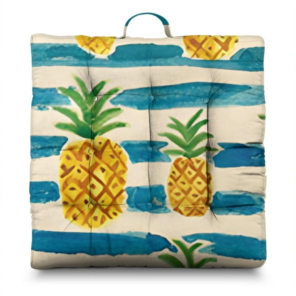 Flowers & Pineapple Floor Pillow – 22x22 Inch Square Meditation Cushion, Soft Dutch Velvet, Hawaiian Boho Design for Yoga & Lounge