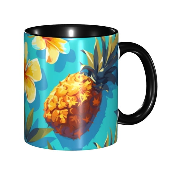 Flowers Pineapple Summer Coffee Mug Fun Custom Ceramic Mugs 11oz Black