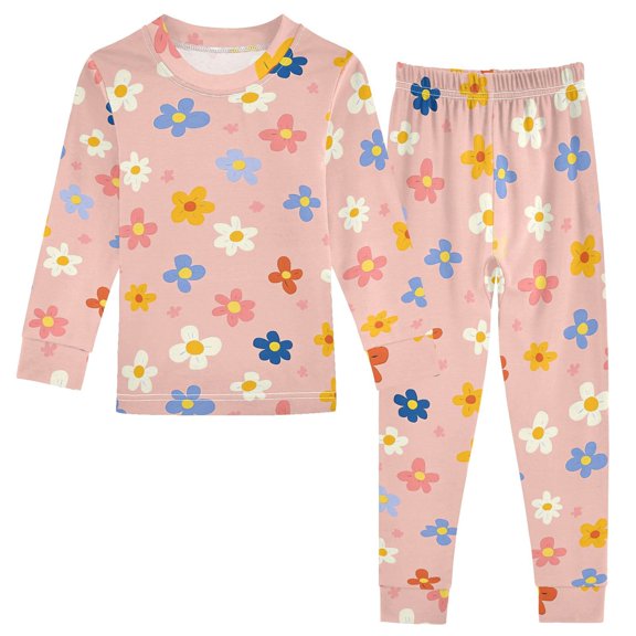 Flowers Pink Background Pattern Cotton Pajamas 2 Piece Set Sleepwear Soft and Comfortable Homewear Nightwear