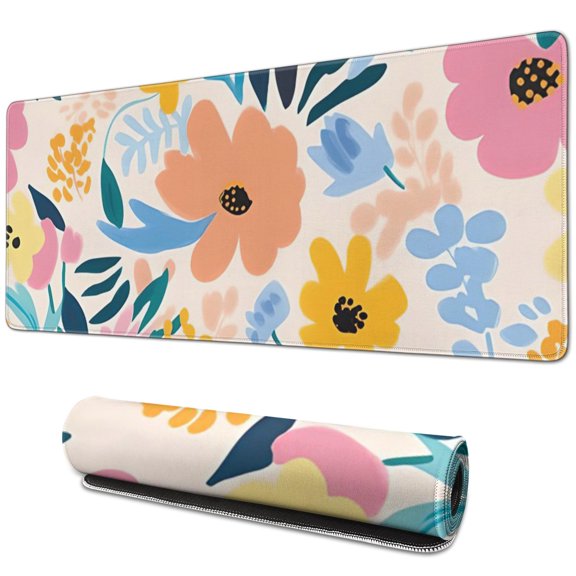 Flowers with a Pink Background desk Mouse Padwaterproofwashable for Office Home Work Gaminggaming Mouse PadRubber Base Mousepad with Stitched Edges 31.5x11.8inches