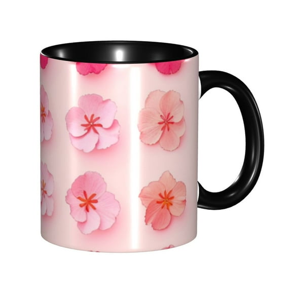 Flowers Pink Bloom Coffee Mug Fun Custom Ceramic Mugs 11oz Black