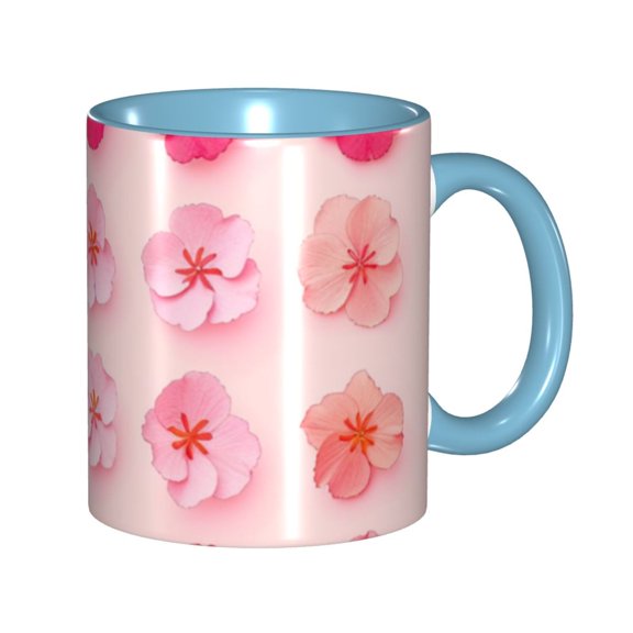 Flowers Pink Bloom Coffee Mug Fun Custom Ceramic Mugs 11oz Sky Blue