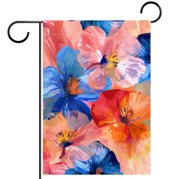 Flowers with Pink Blue and Orange Colors Decorative Garden Flag for All Seasons, 12 x 18 Inch Small Vertical Double Sided Outside Decoration for Yard Farmhouse
