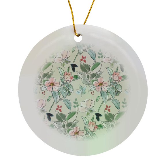 3drose, Flowers, Pink, Green, Image of Watercolor, Pattern, Pretty, Circle Porcelain Ornament