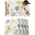 thumbnail image 1 of Flowers Placemats Set of 4, Yellow Gray Ink Floral Nature Cotton Linen Table Mats Non-Slip Washable Print Placemat for Holiday Banquet Dining Kitchen Table Decor, 1 of 6