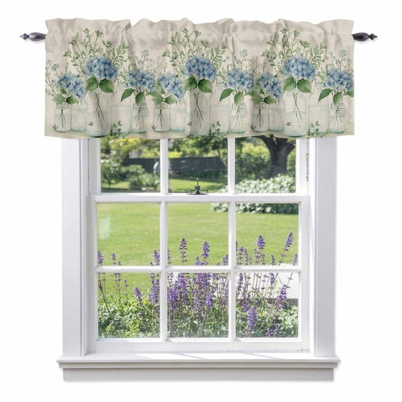 Flowers Plants Valance Curtain Watercolor Spring Blue Floral Farmhouse Leaves Retro Window Valances Rod Pocket Short Curtains Window Treatments for Kitchen Bedroom Bathroom Laundry 54" x 18"