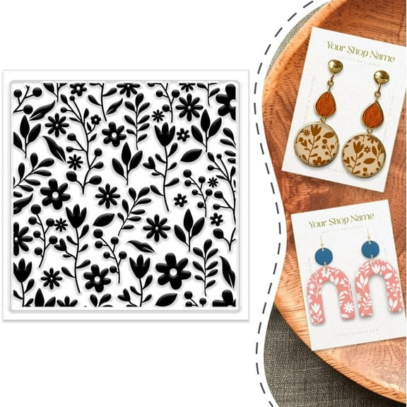 Flowers Polymer Clay Texture Sheet Silicone Texture Stamp Sheets Boho Clear Texture Mat Modeling Pattern Pad Reusable 5.5 x 5.5inch