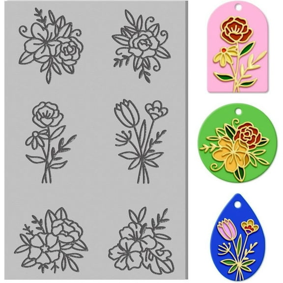 Flowers Polymer Clay Texture Sheets Rubber Polymer Clay Texture Embossing Folders Clay for Creating Patterns and Designs are Suitable for Most Handicraft Creations Mixed Color
