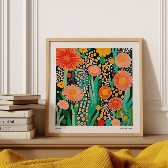 Flowers Print – Bold Yayoi Kusama Inspired Botanical Wall Art, Colorful Modern Floral Artwork For Home Or Entryway Or Living Room Decor Wall Art, Modern Wall Decor, 24x24 UNFRAMED