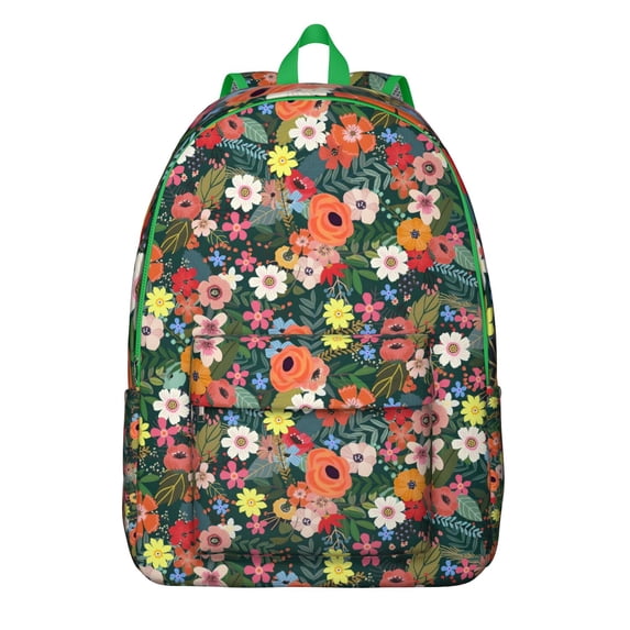 Flowers Print Bookbag for School College Campus, Large Capacity Backpack with Laptop Sleeve for Students, Durable Everyday Rucksack for Commuting Work Travel, Unisex Gift for Teens Adults