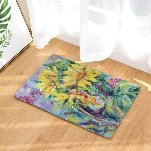Flowers Print Doormats Rectangle Non-Slip Door Mat Bedroom Kitchen Entrance Oil Painting Flower Print Door Mats