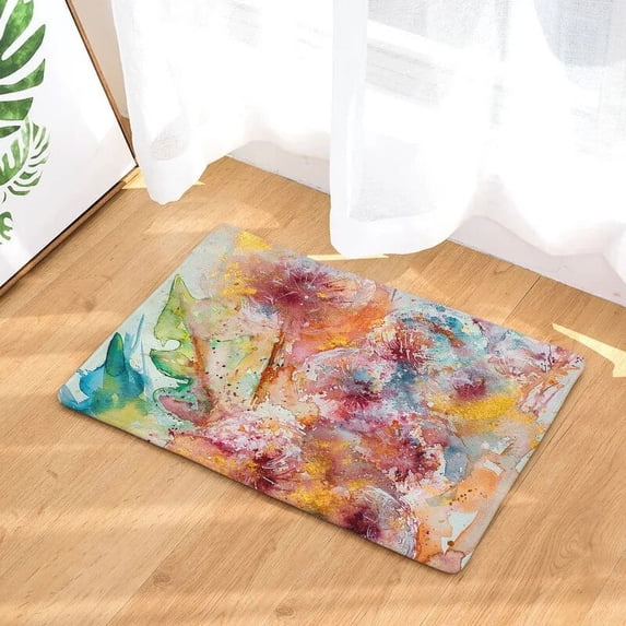Flowers Print Doormats Rectangle Non-Slip Door Mat Bedroom Kitchen Entrance Oil Painting Flower Print Door Mats
