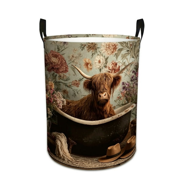 Flowers_ Print Laundry Basket & Storage Bin - Foldable Large Capacity Round Hamper for Bedroom, Laundry Room, Dorm