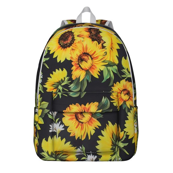 Flowers Print Travel Backpack for School College and Work, Large Capacity Bookbag with Laptop Sleeve, Durable Everyday Commuting Backpack, Sunflower Floral Design Unisex Gift for Teens Adults