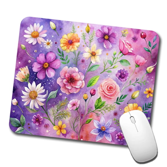 Flowers Purple Background Watercolor Mouse Pad Low Profile Gaming Mat