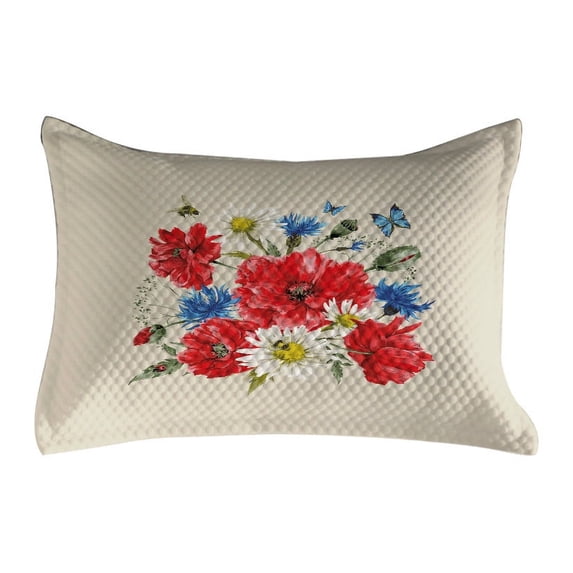 Flowers Quilted Pillowcover, Vintage Watercolor Bouquet of Wildflowers Poppies Daisies Cornflowers Butterflies, Standard King Size Accent Pillow Cover for Bedroom, 36" x 20", Multicolor, by Ambesonne