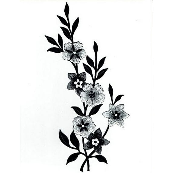 Flowers RIGHT - Black/White/Silver - LARGE - Iron on Applique/Embroidered Patch