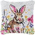 thumbnail image 1 of Flowers Rabbit Latch Hook Pillow Cover Kits for DIY Handmade Throw Pillow Cross Stitch Latch Hook Pillowcase Rug Kits with Preprinted Color Pattern Canvas Crochet Yarn Kits 17''X 17''(bs135), 1 of 7