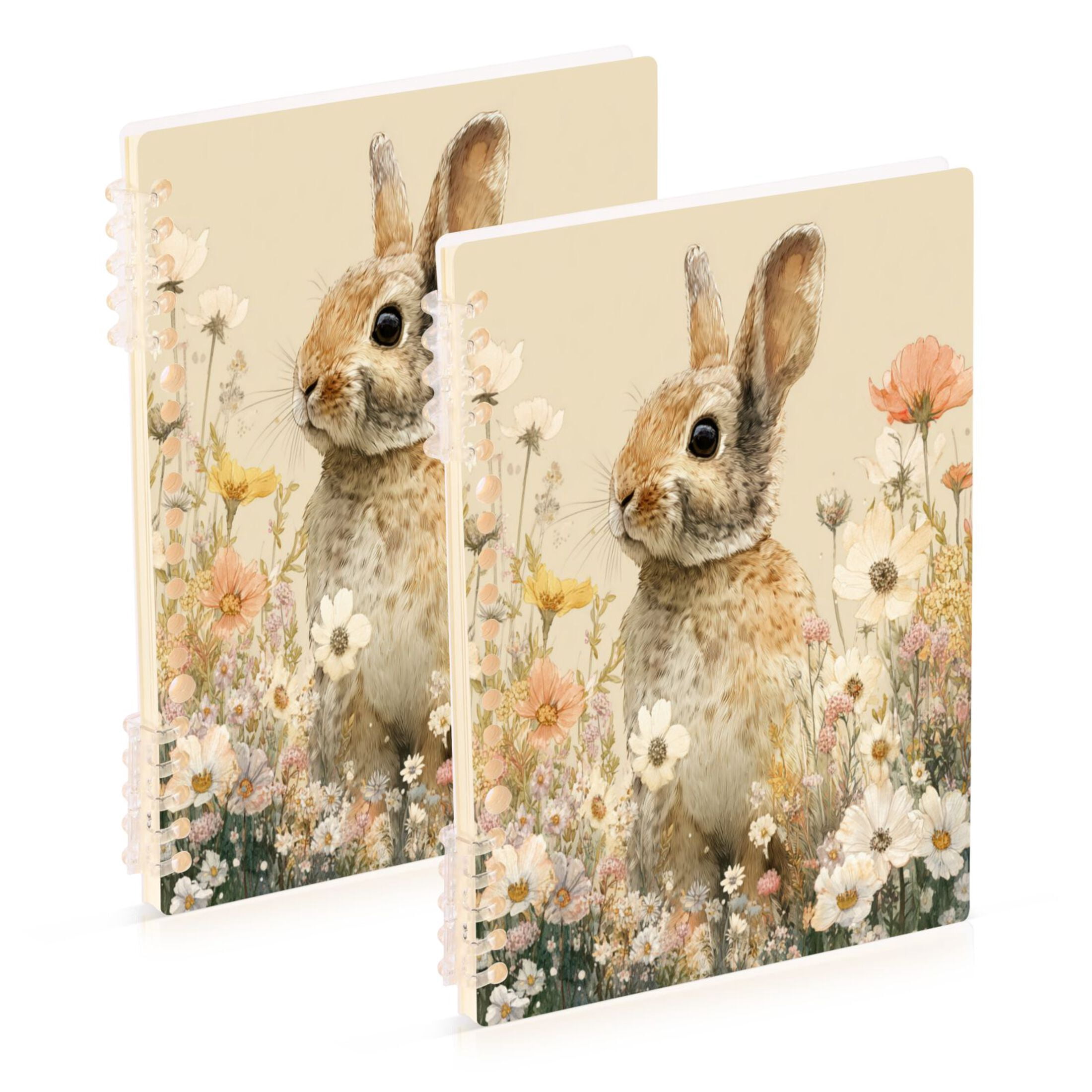 Notebooks Rabbits Flowers Rabbit Notebook College Horizontal Grid Paper 2 Pack Ink Spill ...