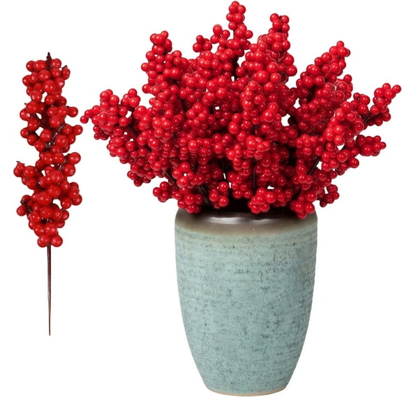 Flowers – Red Berry Branches for Home Décor | Instant Seasonal for Holiday and Everyday Displays to Create a Cozy Atmosphere 32PCS
