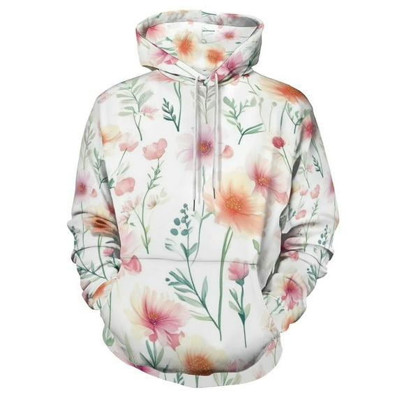 Flowers Regular Fit Hoodie, Sporty Pullover Hooded Sweatshirt for Men Women S