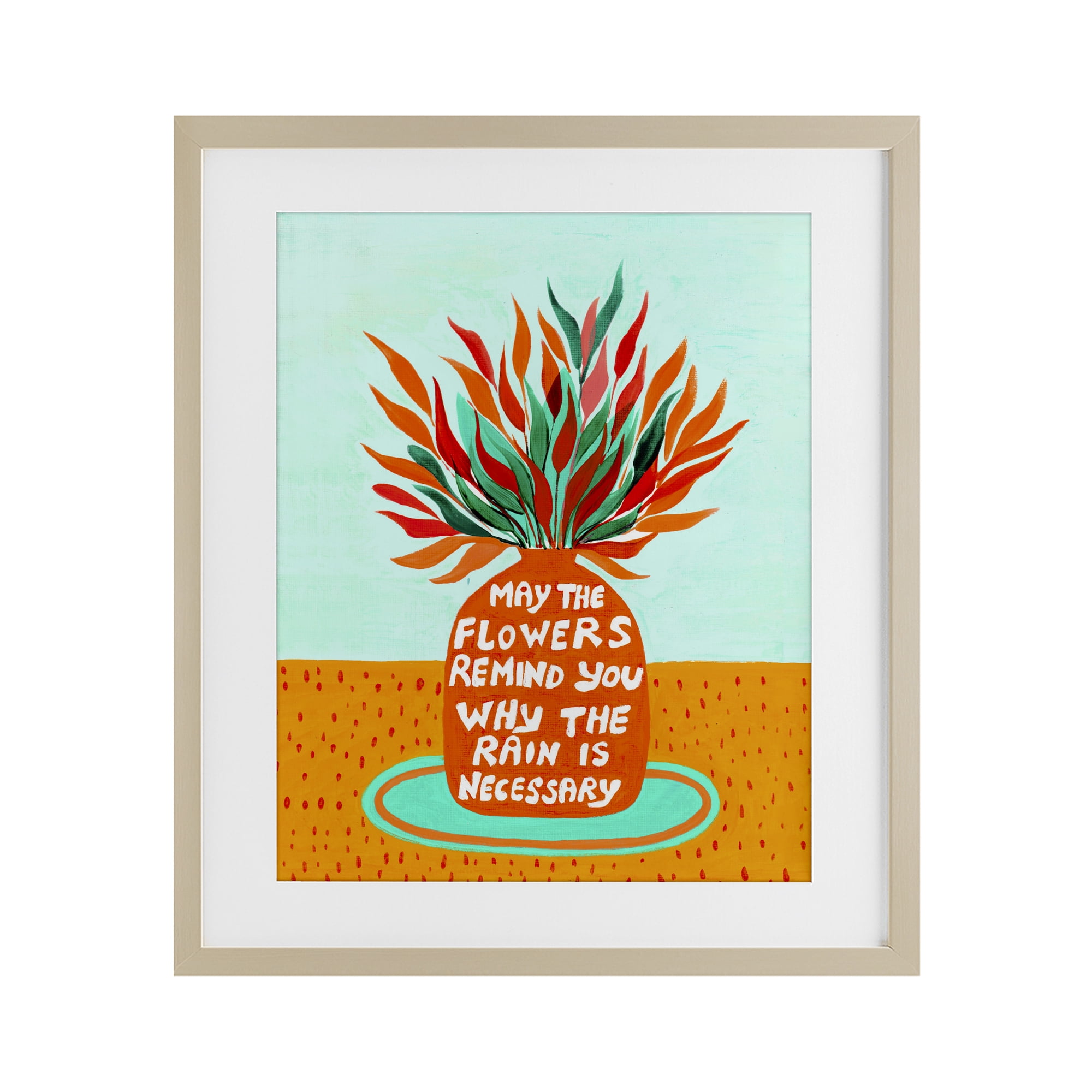 Flowers Remind Rain Is Necessary Birch Framed Print Under Glass, design by Nabeela Rumi